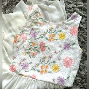 BCX white dress with multicolor flower lace bodice girls size 16
